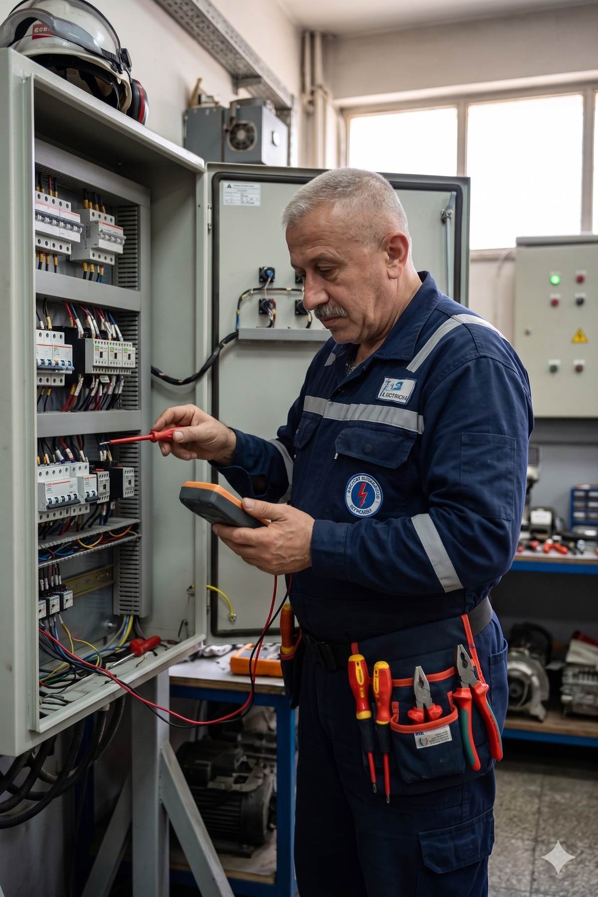 Pano ve sigorta işleri - elektrikçi panoda kaçak akım kontrolü yapıyor
